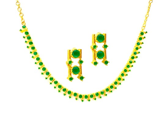 Gold Plated Round Necklace With Green Stones