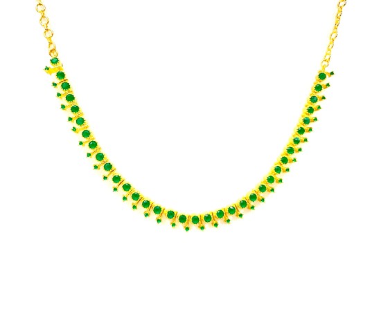 Gold Plated Round Necklace With Green Stones