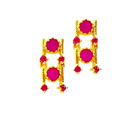 Gold Plated Round Necklace With Pink Stones