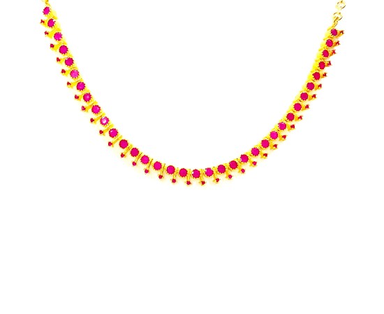 Gold Plated Round Necklace With Pink Stones
