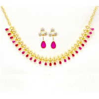 Gold Plated Necklace With White & Pink Stones