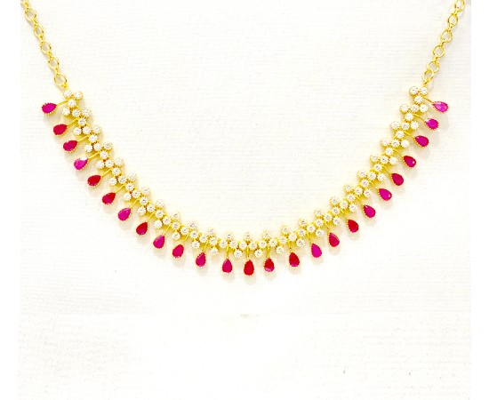 Gold Plated Necklace With White & Pink Stones