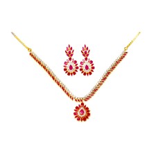 Gold Plated Necklace With White & Pink Stones