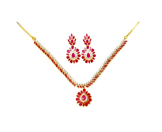 Gold Plated Necklace With White & Pink Stones