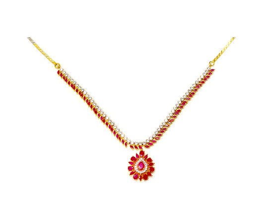 Gold Plated Necklace With White & Pink Stones
