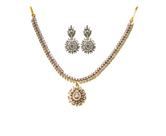 Gold Plated Necklace With White Stones