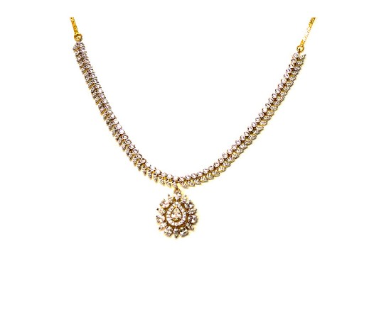 Gold Plated Necklace With White Stones