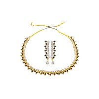 Gold Plated Necklace With Small Black White Stones