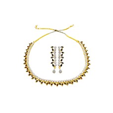 Gold Plated Necklace With Small Black White Stones