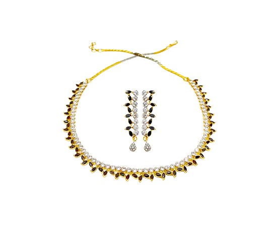 Gold Plated Necklace With Small Black White Stones