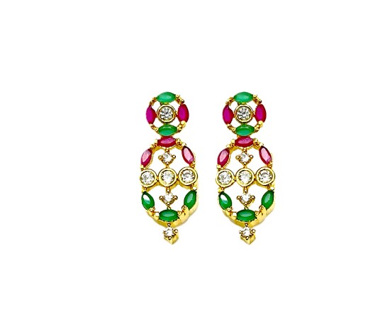 Gold Plated Necklace With Small Green Red & White Stones