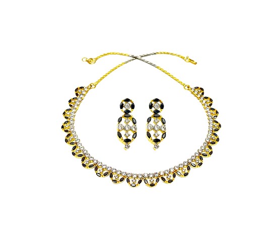 Gold Plated Necklace With Small Black White Stones