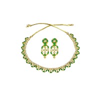 Gold Plated Necklace With Small Green White Stones