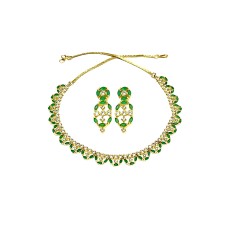 Gold Plated Necklace With Small Green White Stones