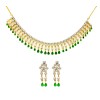 Gold Plated Necklace With White & Green Stones