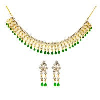 Gold Plated Necklace With White & Green Stones