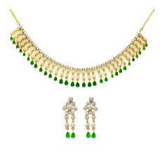 Gold Plated Necklace With White & Green Stones
