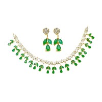 Gold Plated Necklace With White & Green Stones
