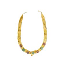 gold plated necklace with flower design red and green stones