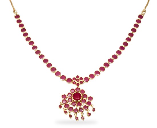 Gold Plated Necklace With Round Pink Stones