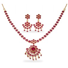Gold Plated Necklace With Round Pink Stones