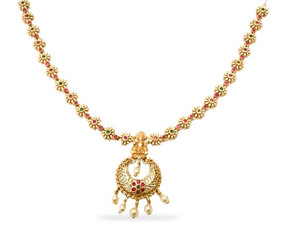 Gold Plated Necklace With Small Flower And Pearls