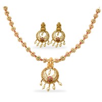 Gold Plated Necklace With Small Flower And Pearls