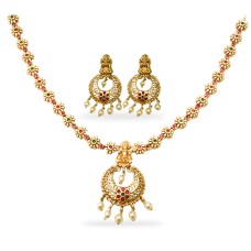 Gold Plated Necklace With Small Flower And Pearls