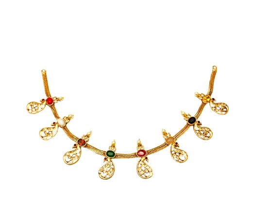 Gold Plated Necklace With Multi Color Stone And Peacock Design