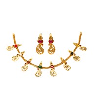 Gold Plated Necklace With Multi Color Stone And Peacock Design
