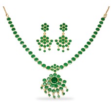 Gold Plated Necklace With Round Green Stones