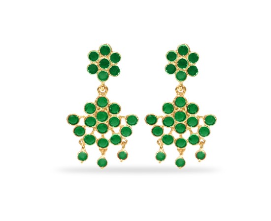 Gold Plated Necklace With Round Green Stones