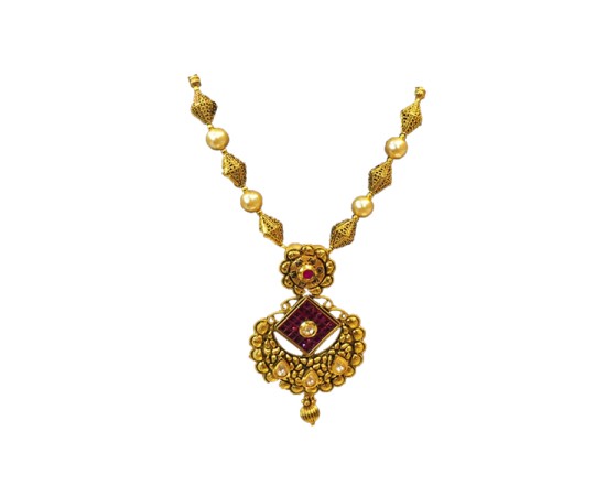 Gold Plated Necklace With Diamond Red Stone