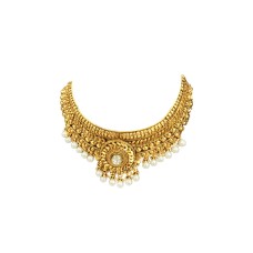 Gold Plated Choker Necklace With White Pearls