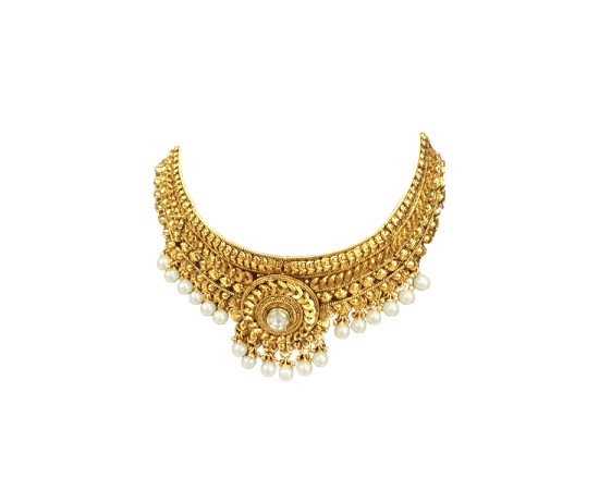 Gold Plated Choker Necklace With White Pearls