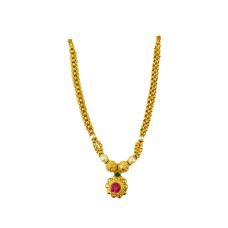 Gold plated with red and green stone white pearls necklace