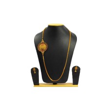 Gold Plated One Side Round Necklace With Red Stones