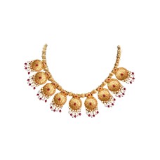 Gold Plated Small Rounded Necklace With Red Beads