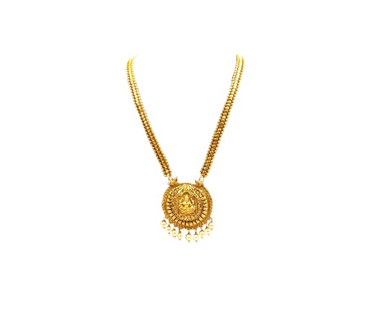 Gold Plated Big Round Necklace With Lakshmi and Pearls
