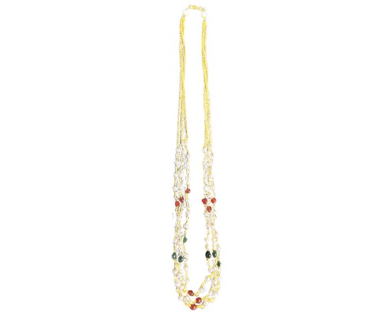 Gold plated with red and green white pearls necklace