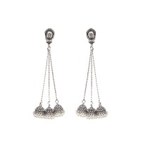 Oxidised chained Jhumka hanging with white pearls