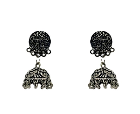 Oxidised plain metal jhumkas
