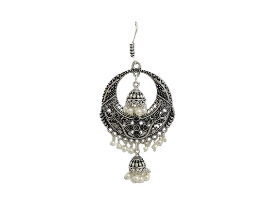 Oxidised round jhumkas with white pearls