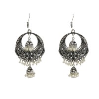 Oxidised round jhumkas with white pearls