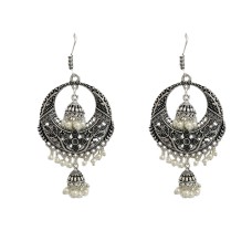 Oxidised round jhumkas with white pearls