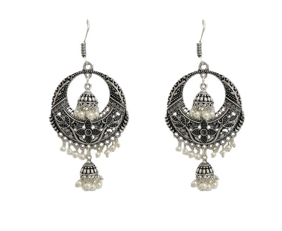 Oxidised round jhumkas with white pearls