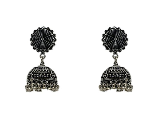 Oxidised silver Jhumkas