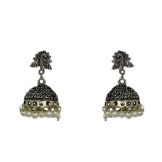 Oxidised metal Jhumkas with white pearls
