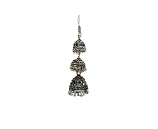 Oxidised long three layer jhumkas