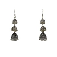 Oxidised long three layer jhumkas